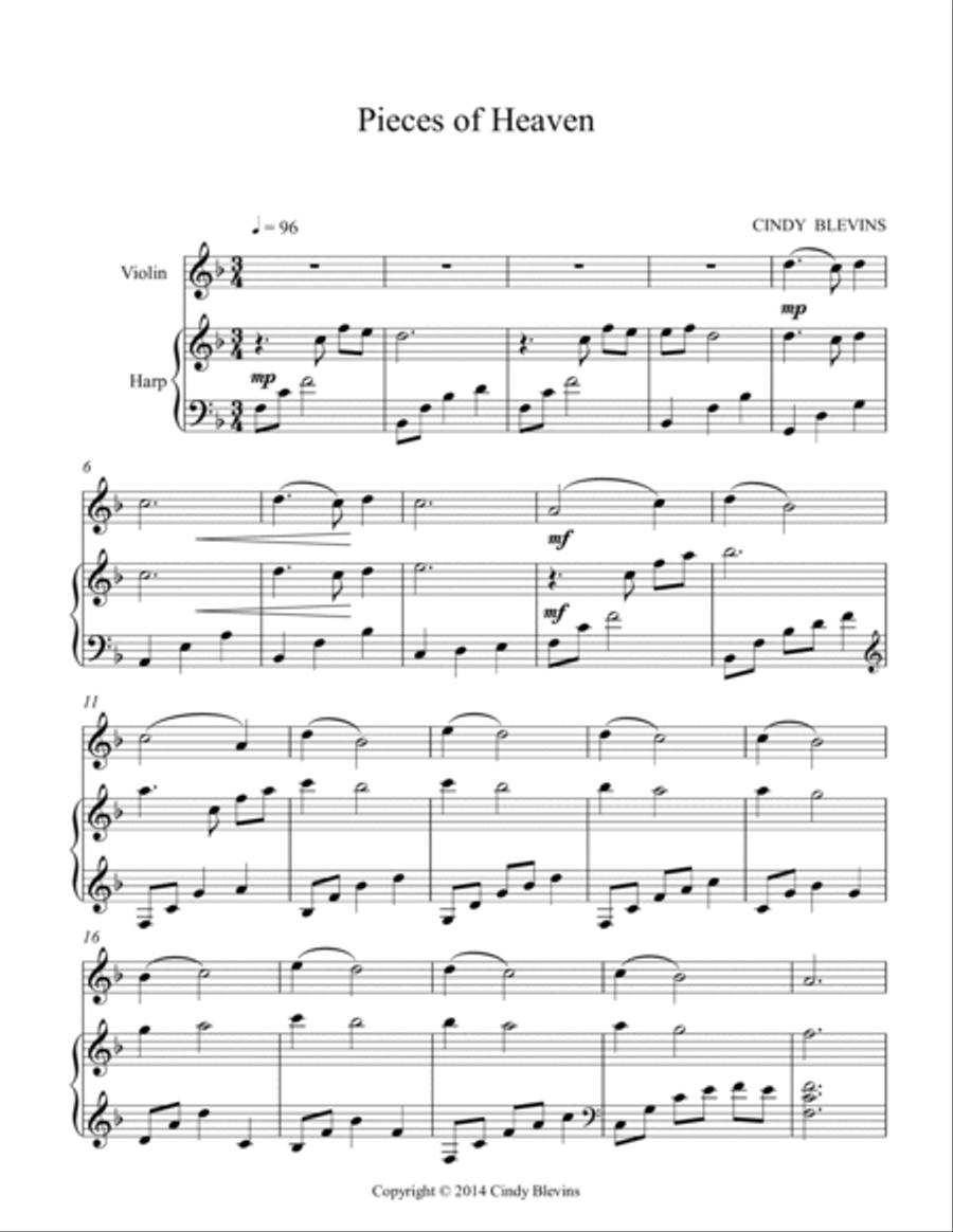 Pieces of Heaven, for Harp and Violin String Duet scores gallery preview page 2