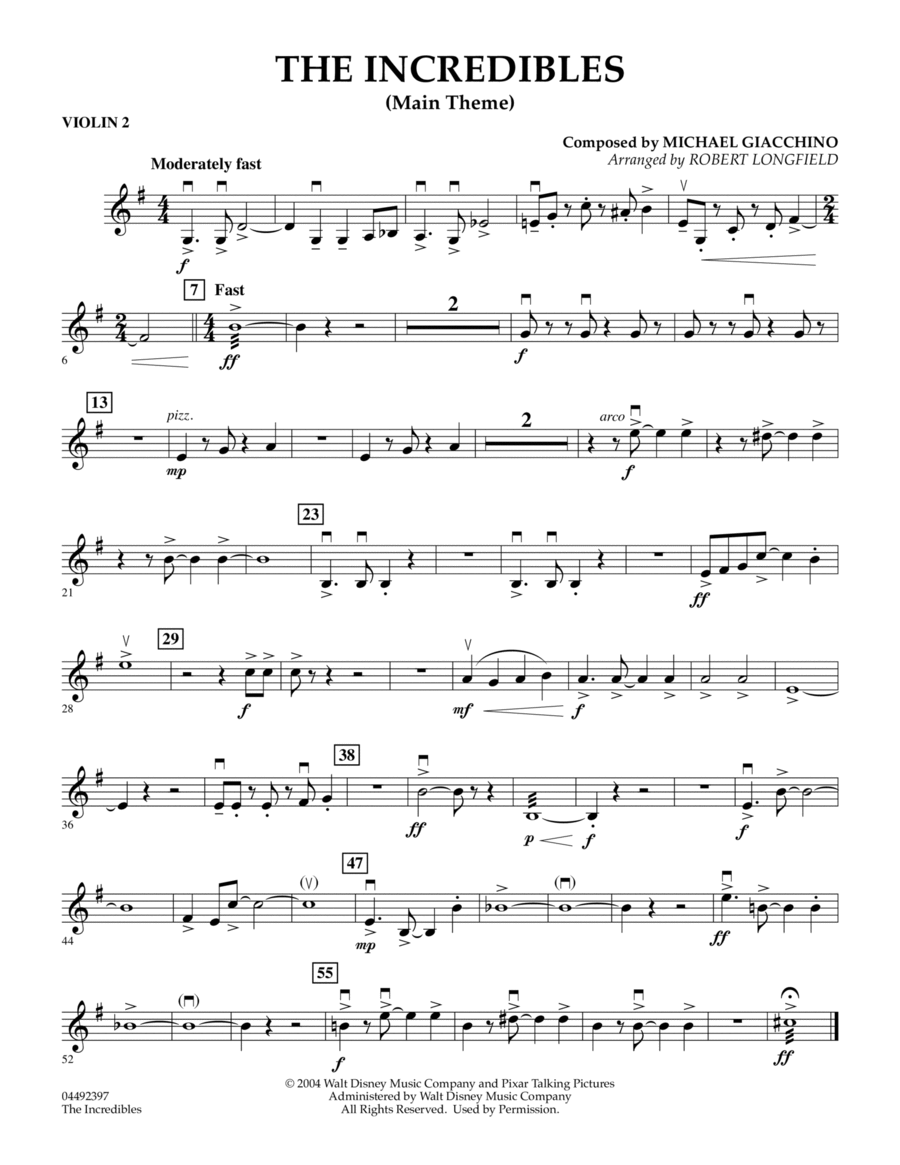 The Incredibles (Main Theme) (arr. Robert Longfield) - Violin 2