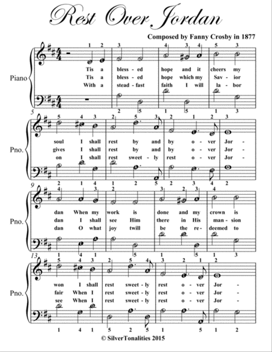 Rest Over Jordan Easy Piano Sheet Music Easy Piano scores gallery preview page 2