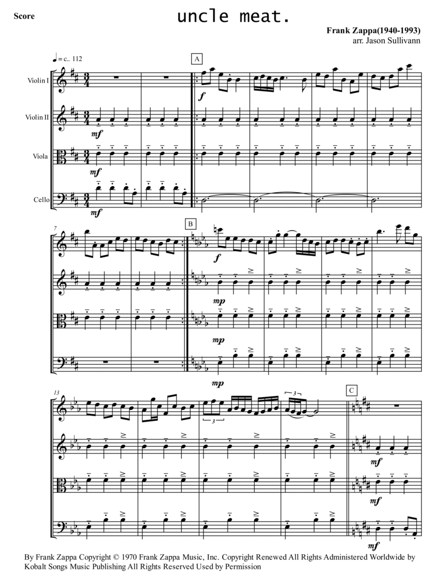 Uncle Meat Uncle Meat String Quartet scores gallery preview page 1