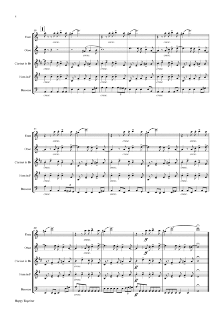 Happy Together Woodwind Quintet scores gallery preview page 4