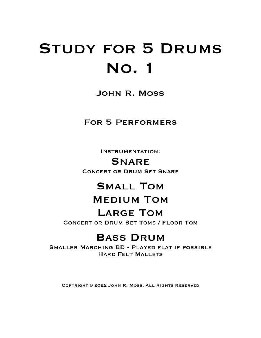 Study for 5 Drums No. 1 Study for 5 Drums No. 1 Percussion Ensemble scores gallery preview page 1