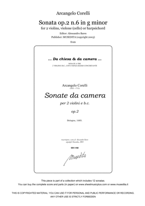 Book cover for Corelli, Sonata op.2 n.6 in g minor