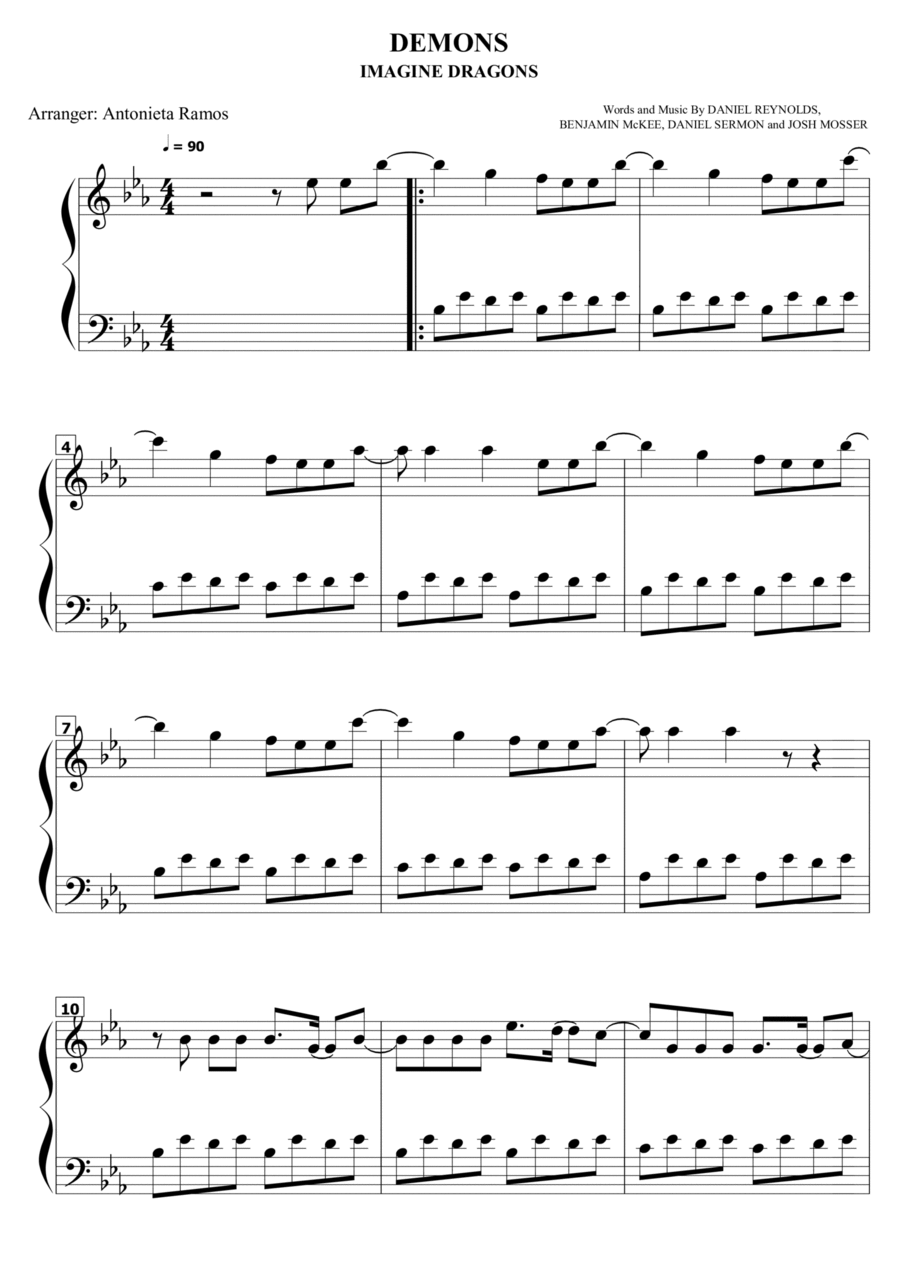 Demons Piano Solo scores gallery preview page 1