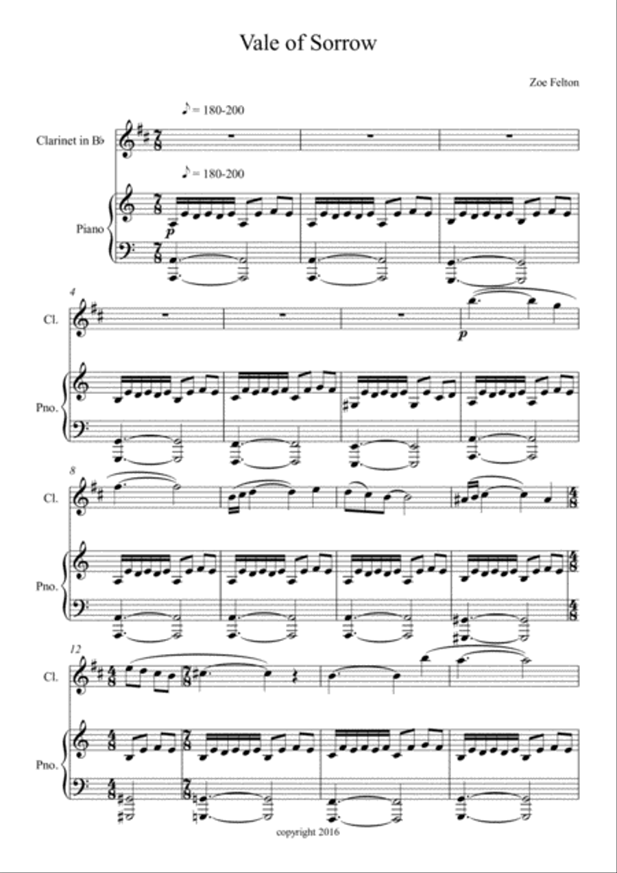 Vale of Sorrow for Clarinet Clarinet Solo scores gallery preview page 2