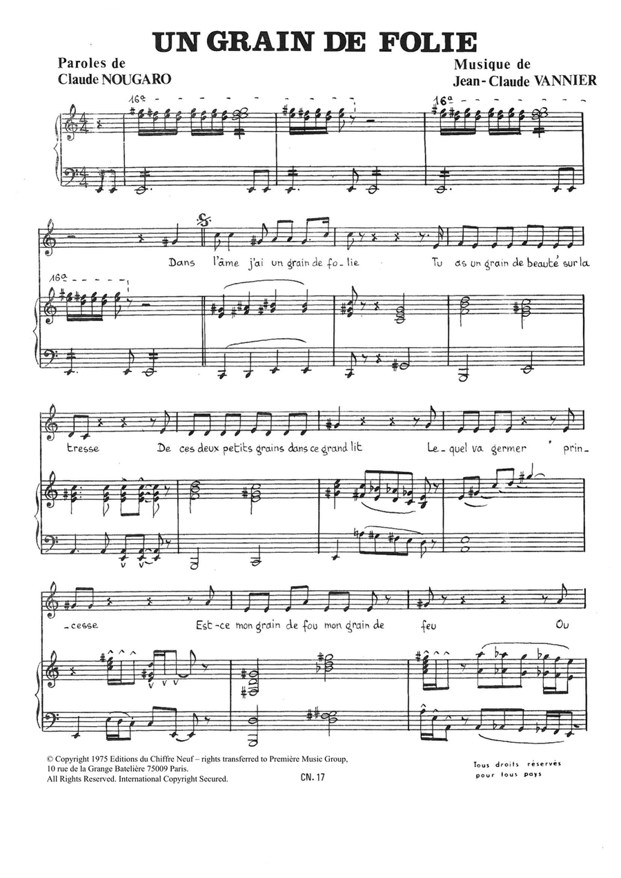 Grain De Folie Piano, Vocal scores gallery preview page 1