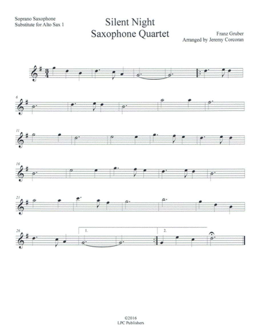 Silent Night for Saxophone Quartet (SATB or AATB) image number null