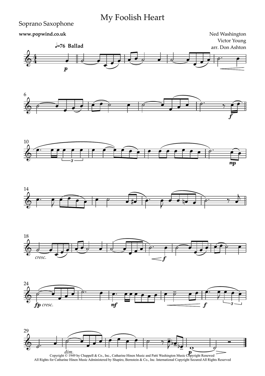 My Foolish Heart Saxophone Quartet scores gallery preview page 4