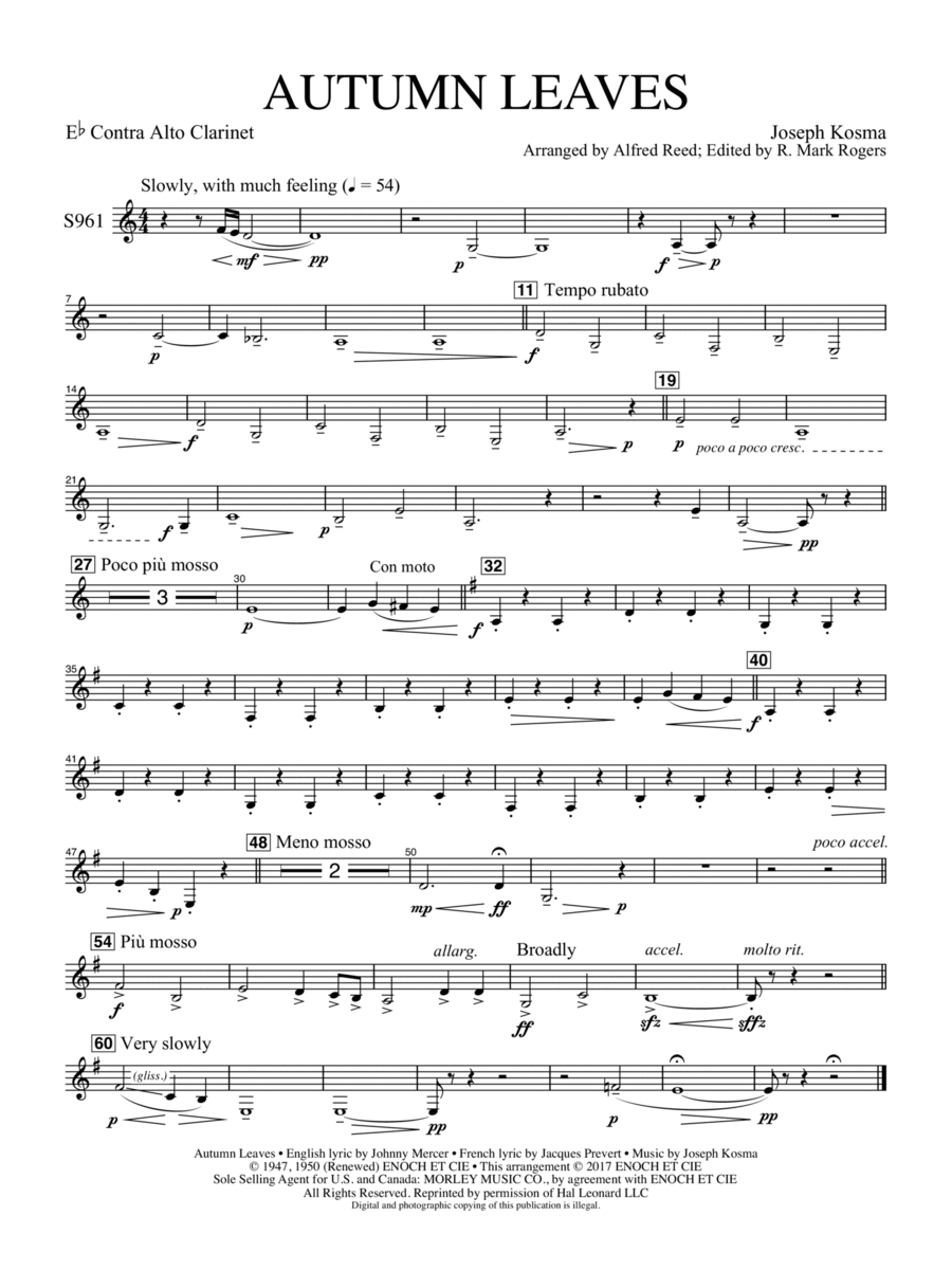 Autumn Leaves (Les feuilles mortes) - Eb Contra Alto Clarinet Concert Band scores gallery preview page 1