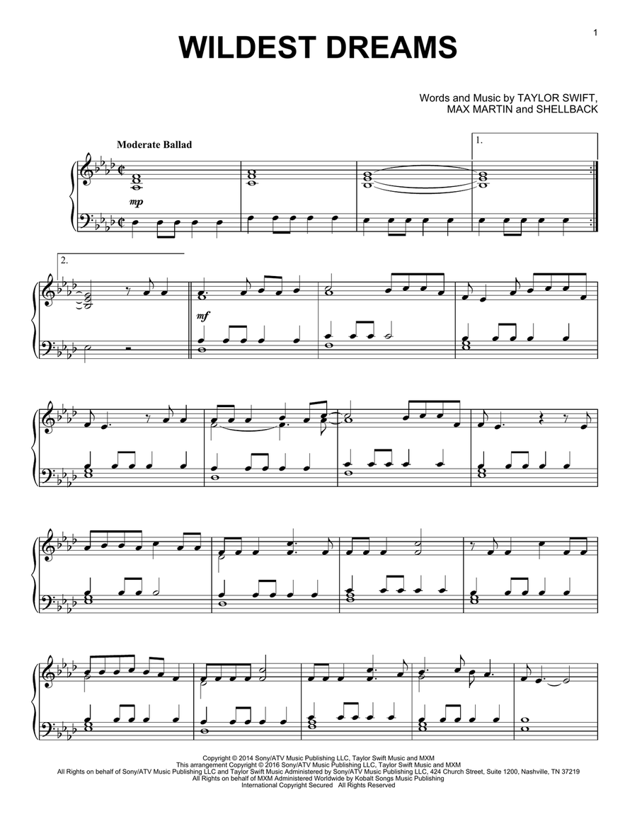 Wildest Dreams Wildest Dreams Piano Solo scores gallery preview page 1