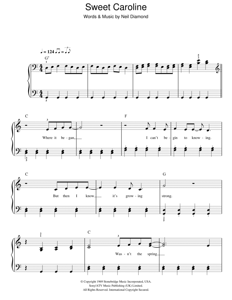 Sweet Caroline Easy Piano scores gallery preview page 1