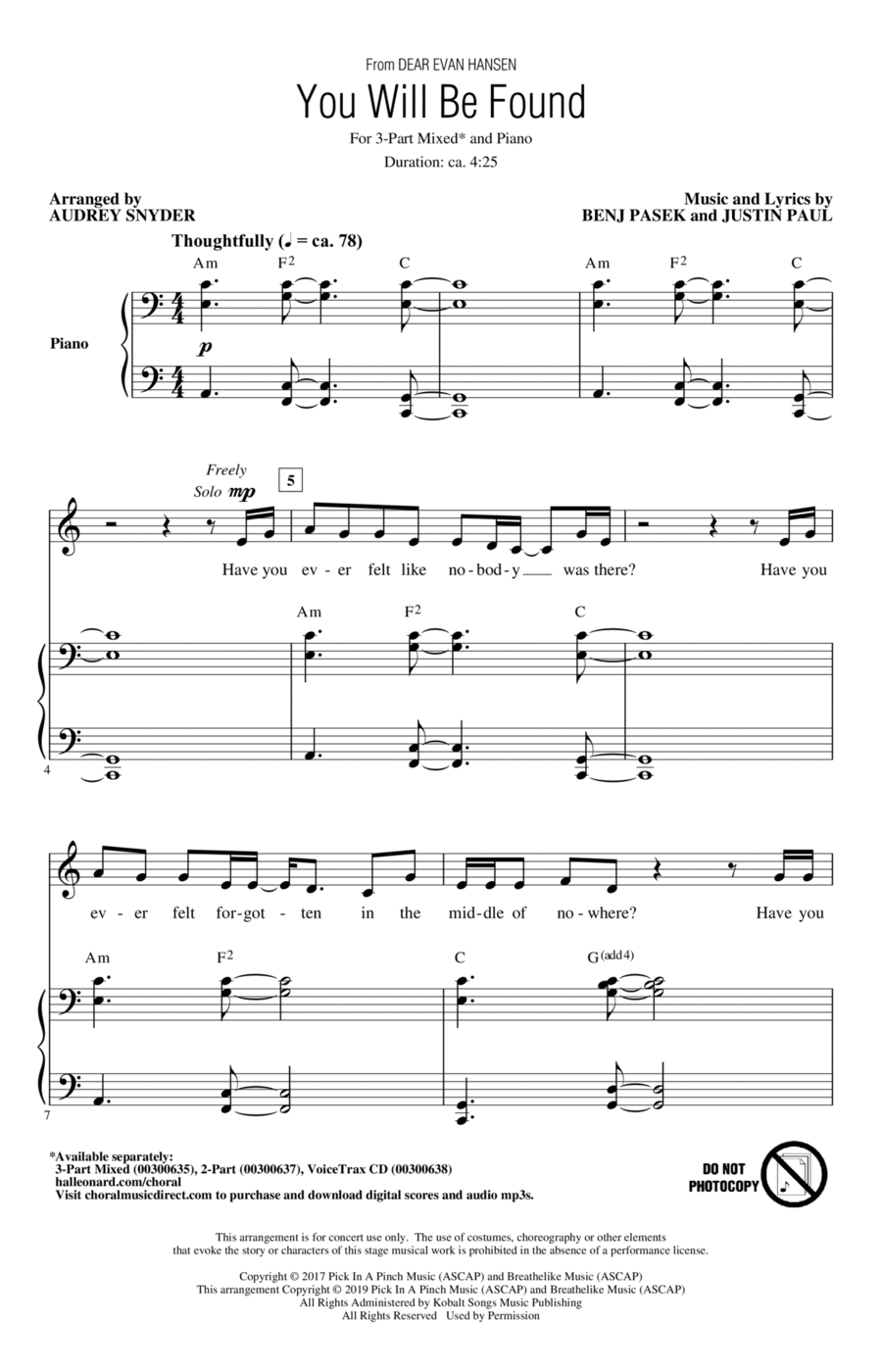 You Will Be Found (from Dear Evan Hansen) (arr. Audrey Snyder) 3-Part scores gallery preview page 1