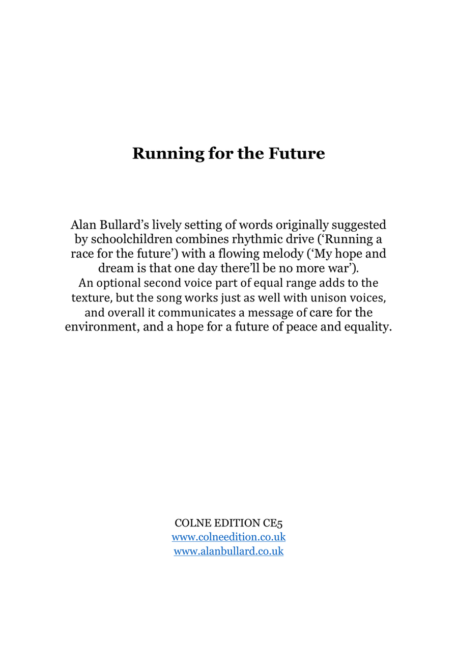 Running for the Future, for two-part (or unison) voices and piano SA scores gallery preview page 2