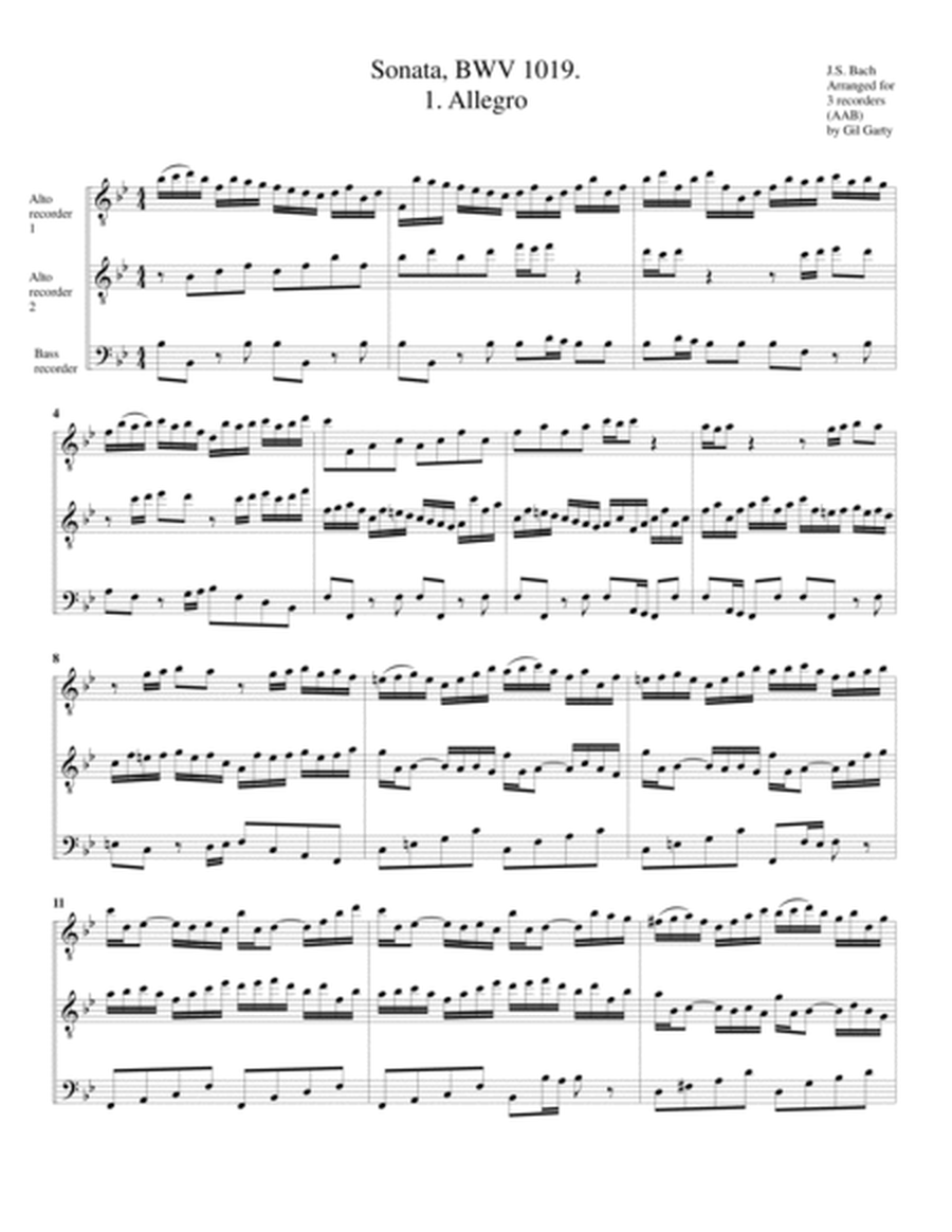 Sonata, BWV 1019 (arranged for 3 recorders (AAB))