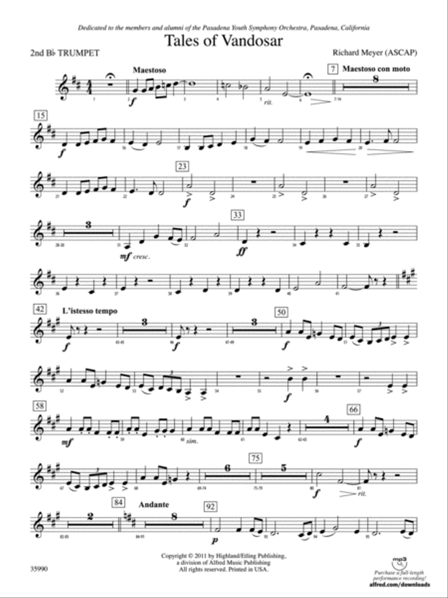 Tales of Vandosar: 2nd B-flat Trumpet Full Orchestra scores gallery preview page 1