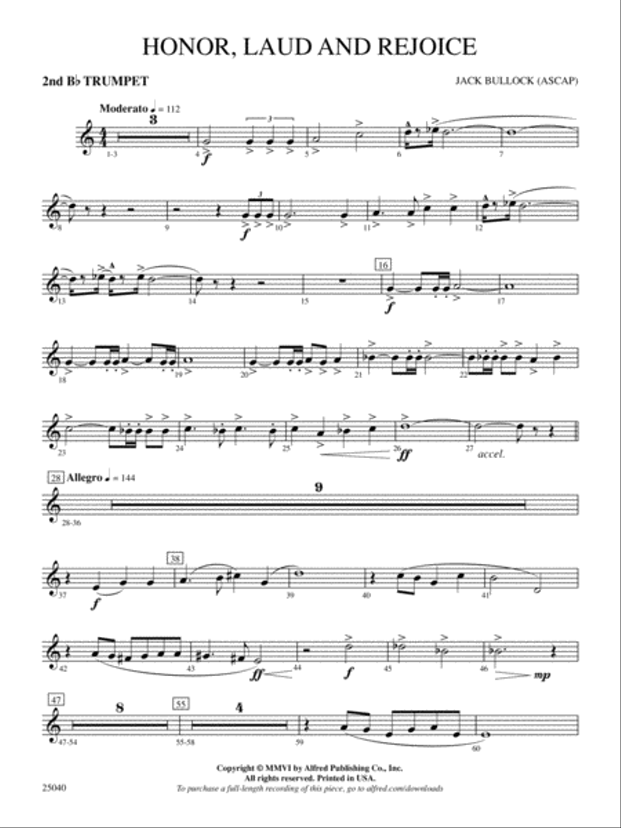 Honor, Laud and Rejoice: 2nd B-flat Trumpet Full Orchestra scores gallery preview page 1