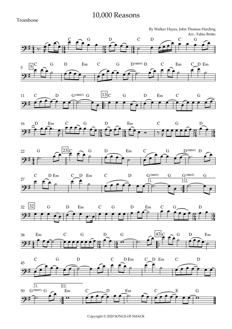 10000 Reasons 10000 Reasons Trombone Solo scores gallery preview page 1
