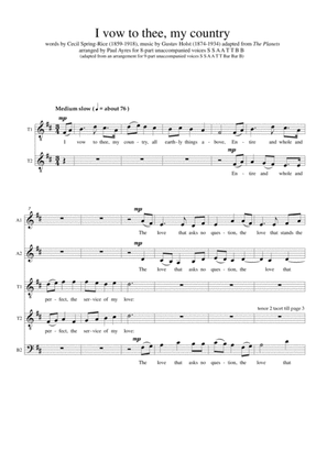 I vow to thee my country: 8-part choral arrangement
