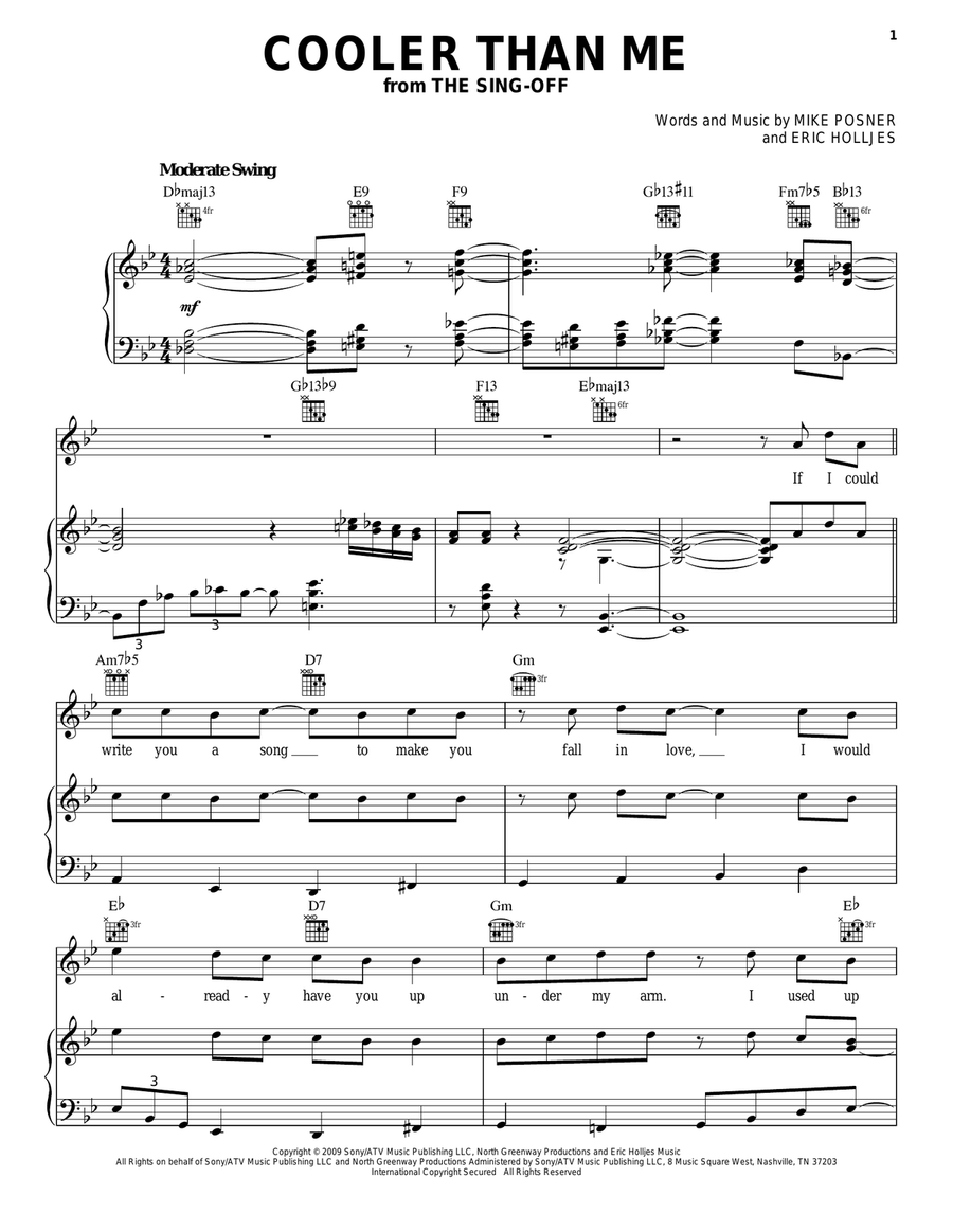 Cooler Than Me Piano, Vocal, Guitar scores gallery preview page 1