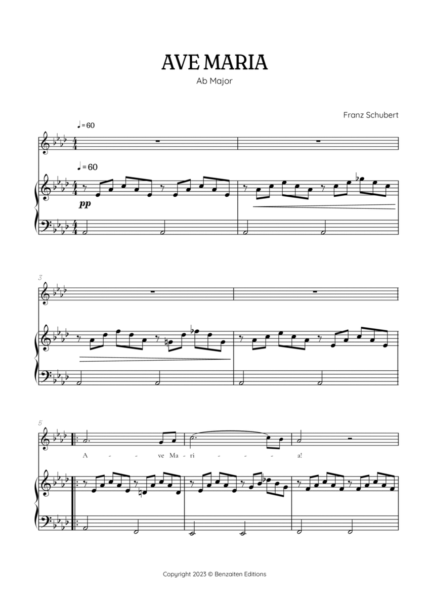 Schubert Ave Maria in A flat Major [Ab] • soprano sheet music with easy piano accompaniment image number null
