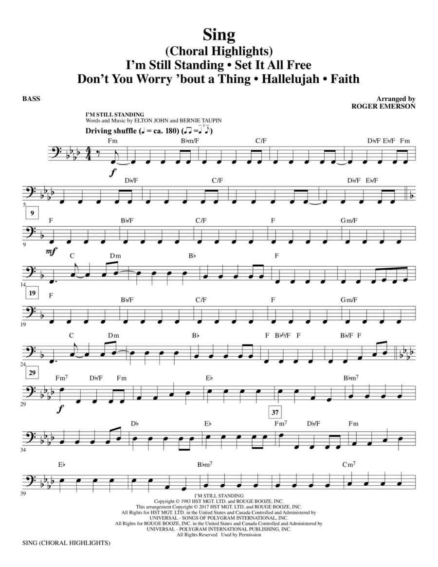 Sing (Choral Highlights) - Bass Choir scores gallery preview page 1