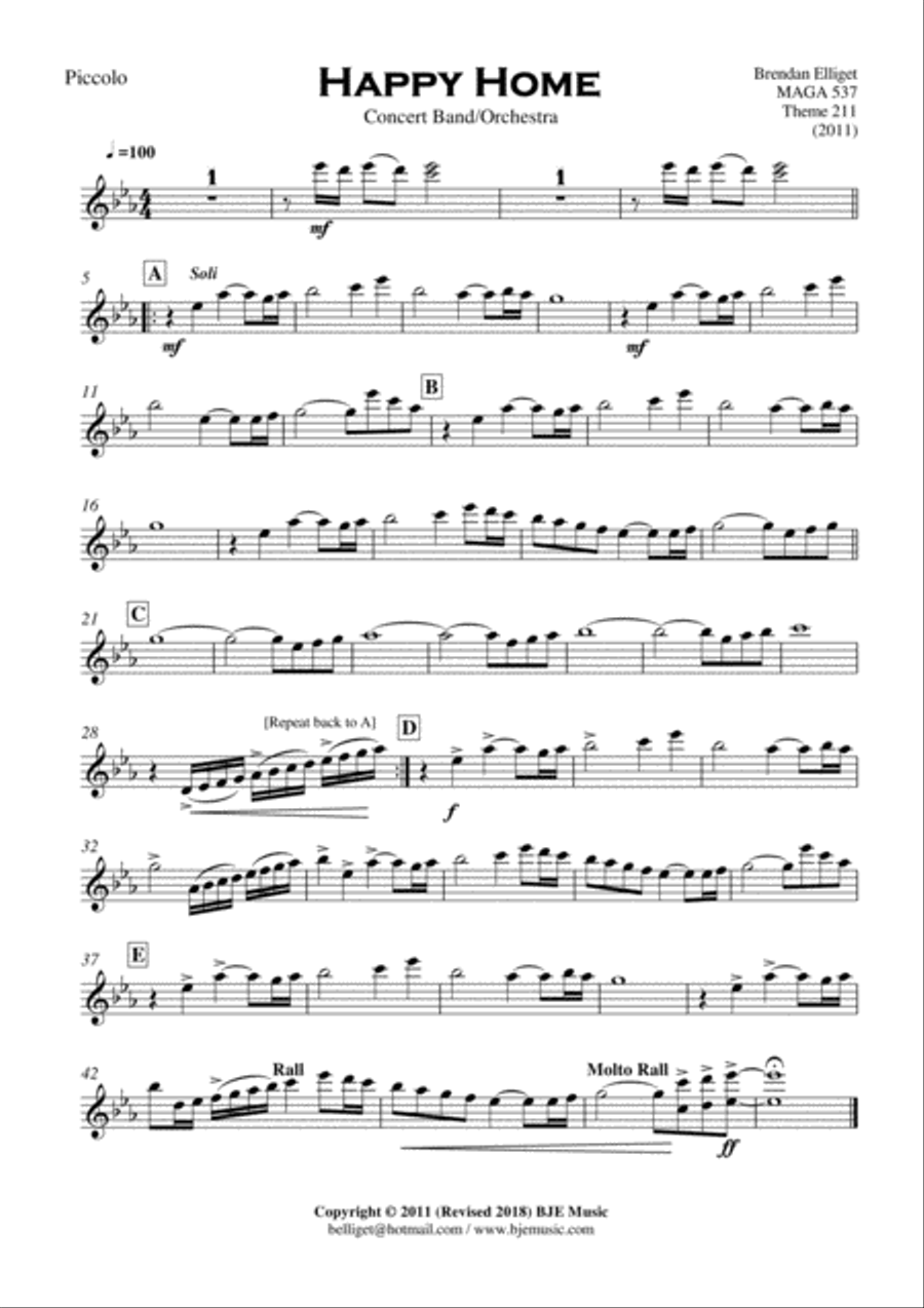 Happy Home - Concert Band/Orchestra Score and Parts PDF Concert Band scores gallery preview page 2