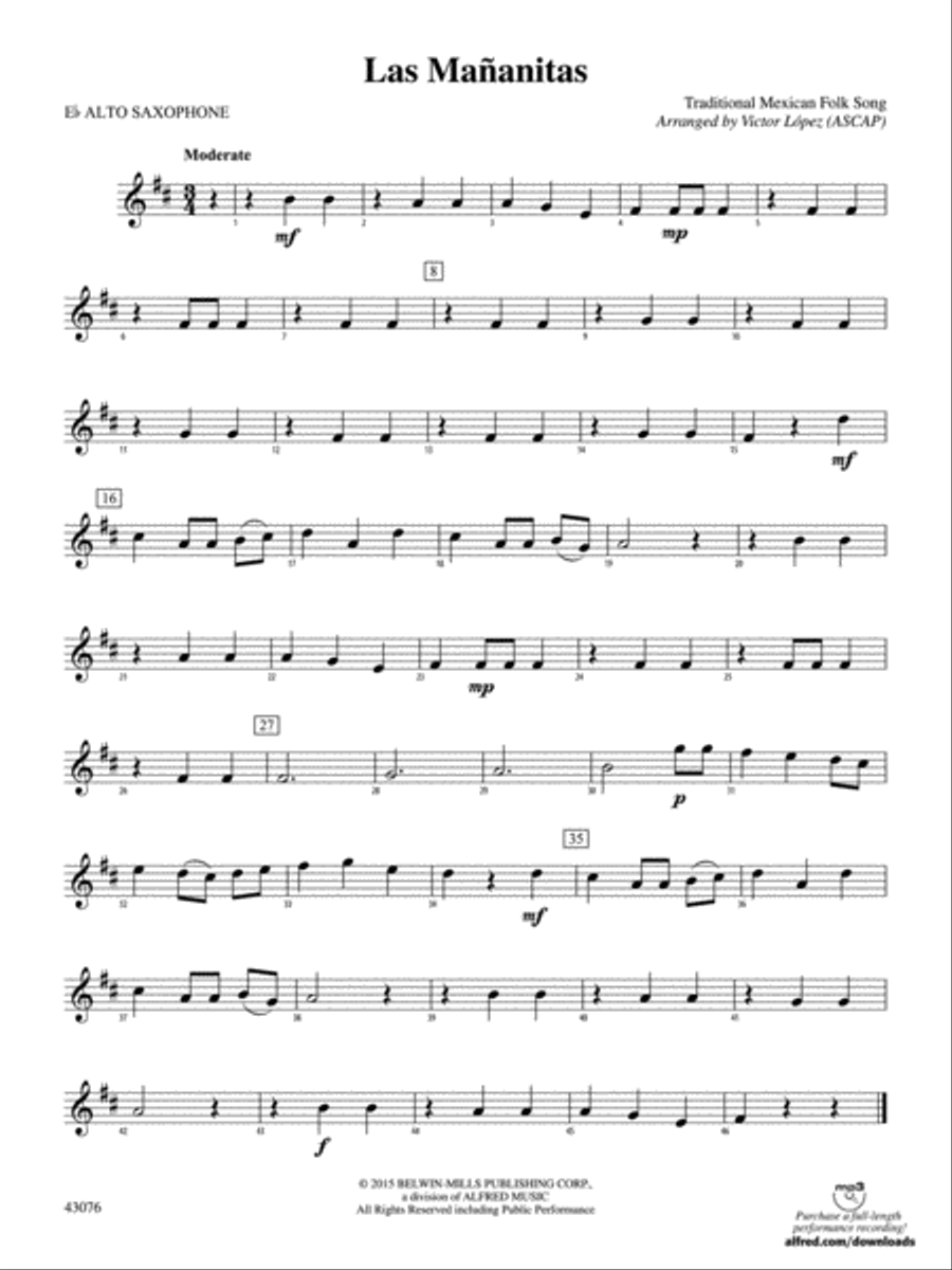 Las Mañanitas: E-flat Alto Saxophone Concert Band scores gallery preview page 1