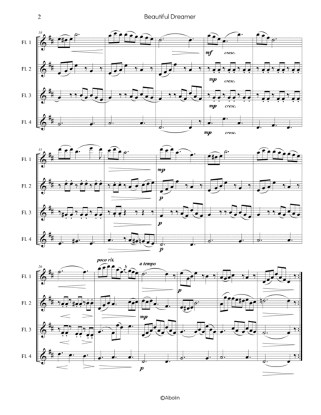 Foster: Beautiful Dreamer - Flute Choir (Flute Quartet) image number null