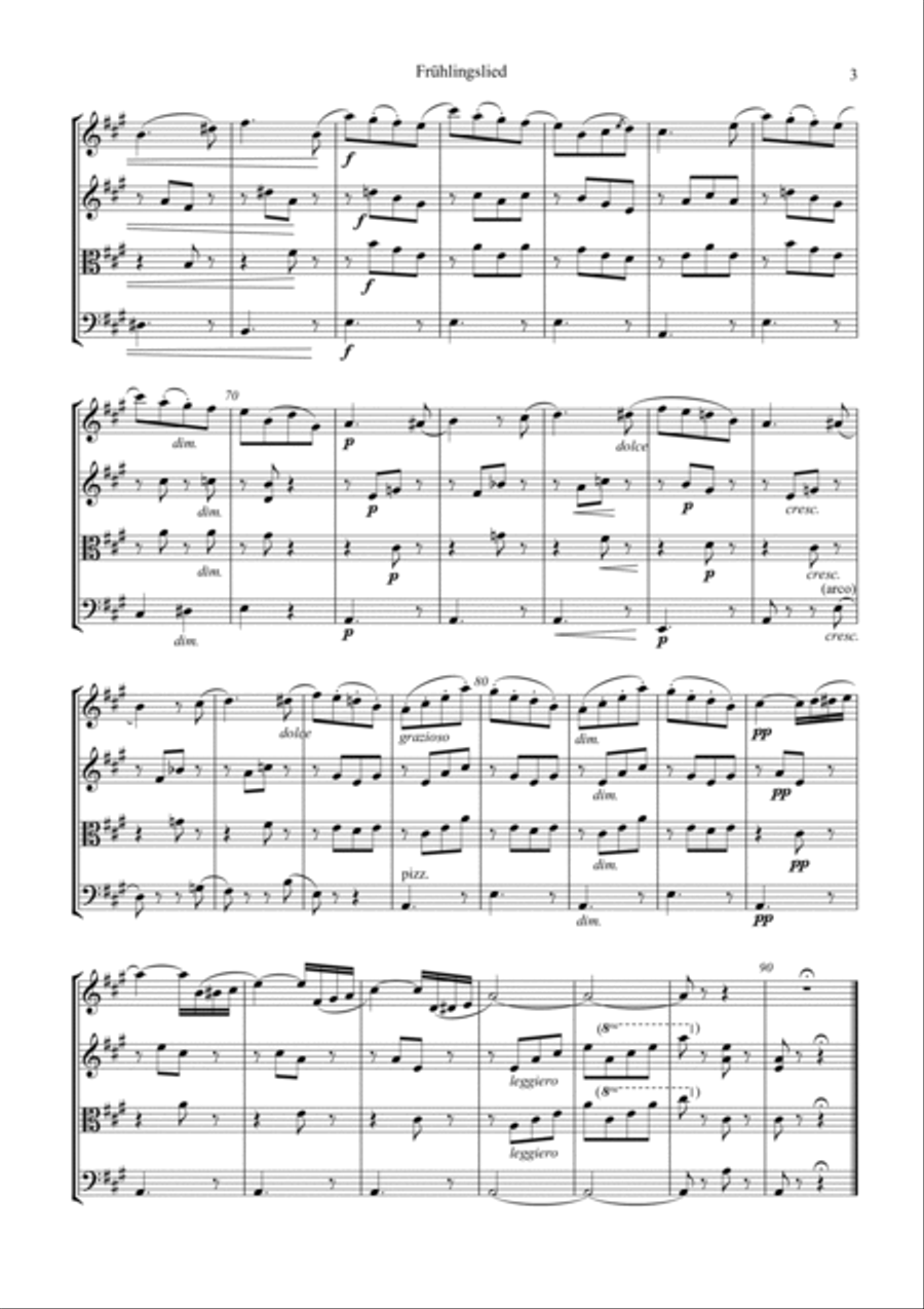 Fruhlingslied, Lieder ohne Worte Op. 62, Spring Song for string quartet String Quartet scores gallery preview page 3