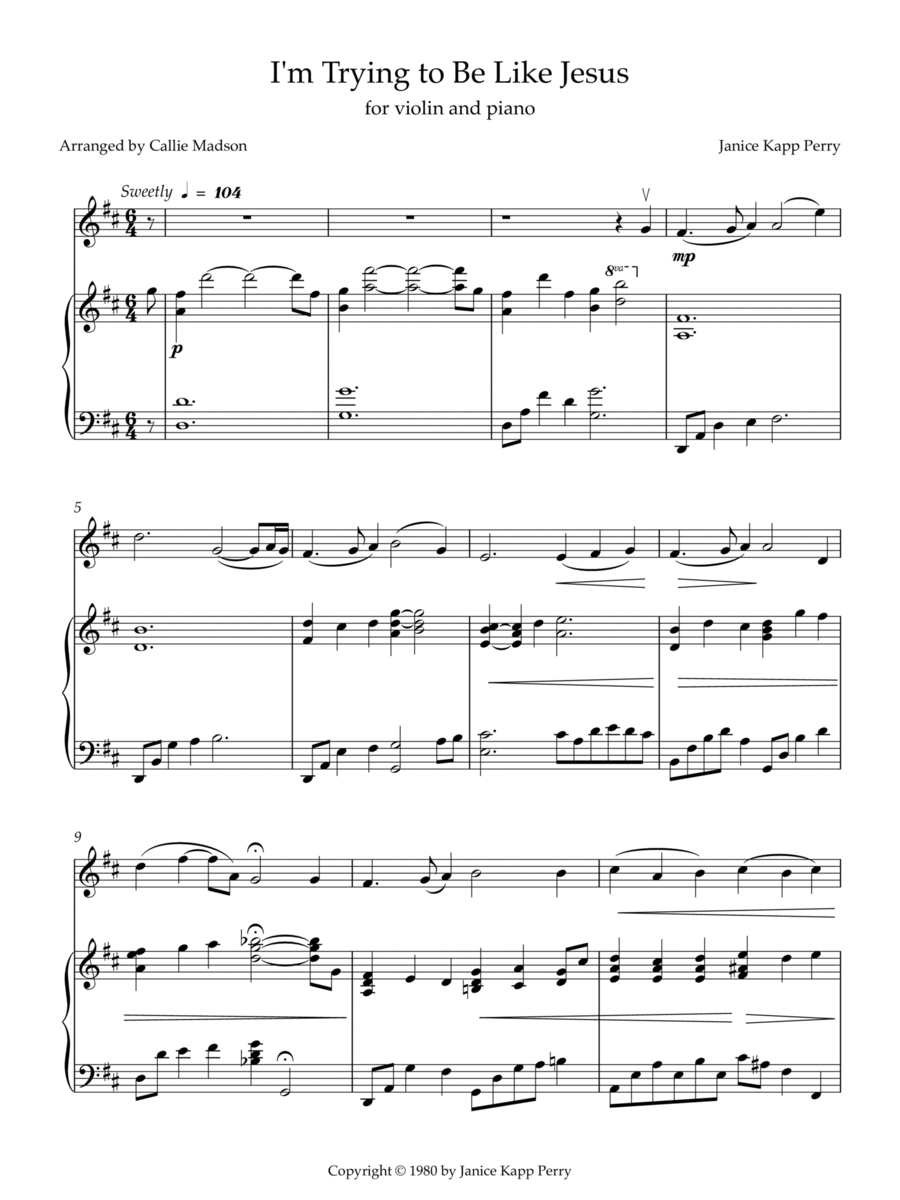 I'm Trying to Be like Jesus Violin Solo scores gallery preview page 1