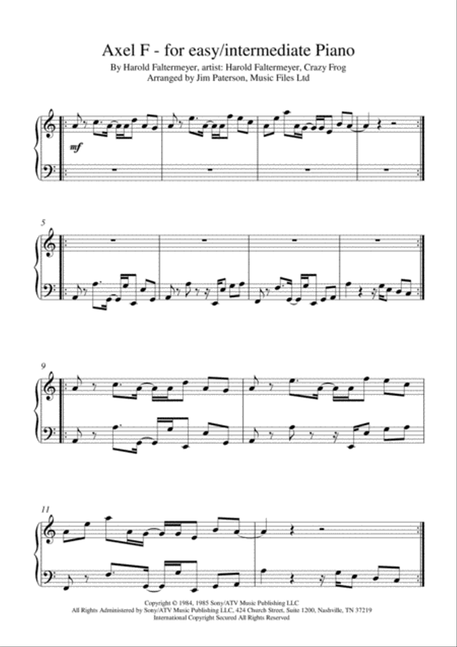 Axel F Easy Piano scores gallery preview page 1