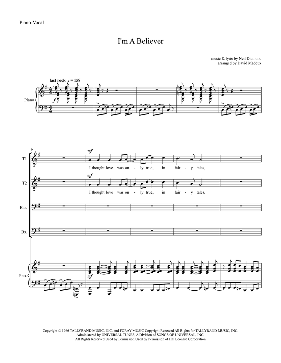 I'm A Believer I'm A Believer TTBB scores gallery preview page 1