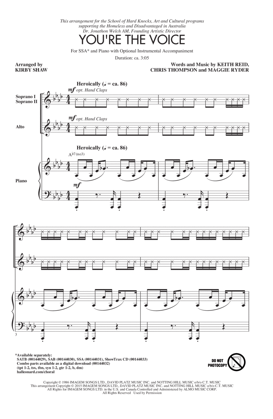 You're The Voice (arr. Kirby Shaw) SSA scores gallery preview page 1