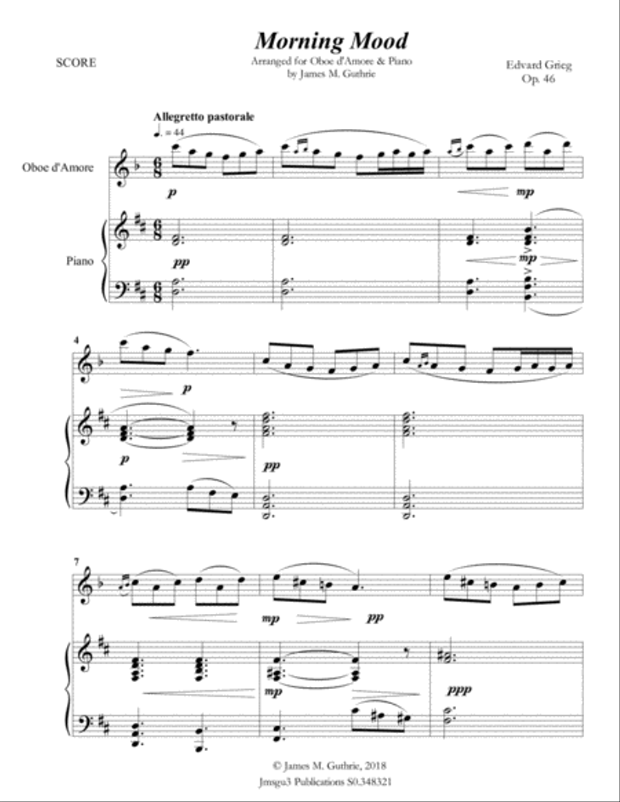Grieg: Morning Mood from Peer Gynt Suite for Oboe d'Amore & Piano Oboe scores gallery preview page 2
