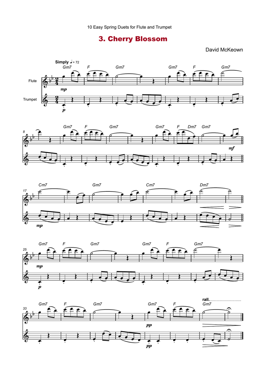 10 Easy Spring Duets for Flute and Trumpet Flute scores gallery preview page 5