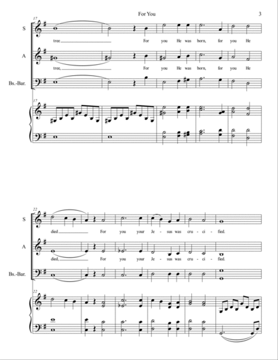For You (Palm Sunday) -- Palm Sunday anthem, SAB version (SATB available) 4-Part scores gallery preview page 3