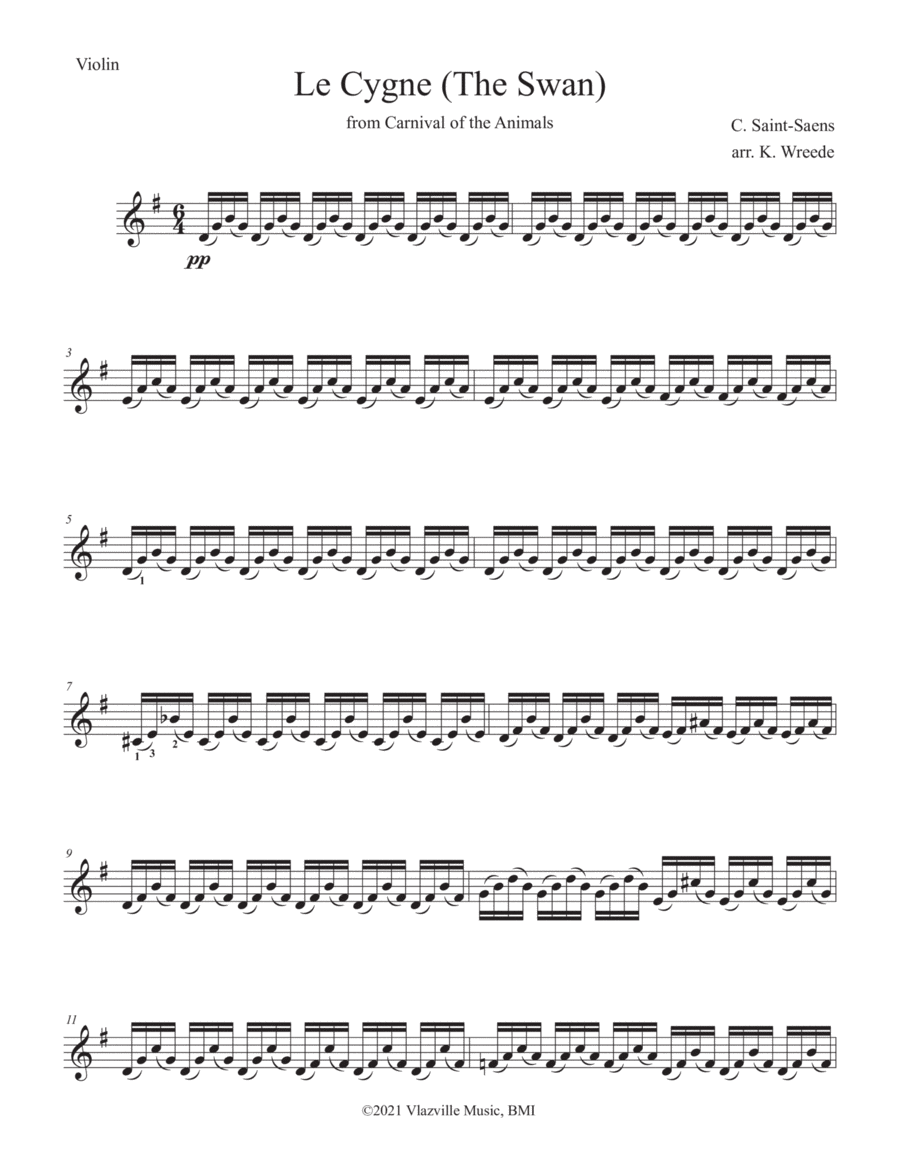 The Swan (Le Cygne) for Violin and Cello Duo String Duet scores gallery preview page 1