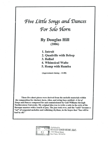 Hill, Douglas. "Five Little Songs and Dances for Solo Horn"
