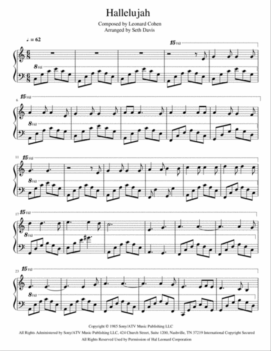 Hallelujah Piano Solo scores gallery preview page 1