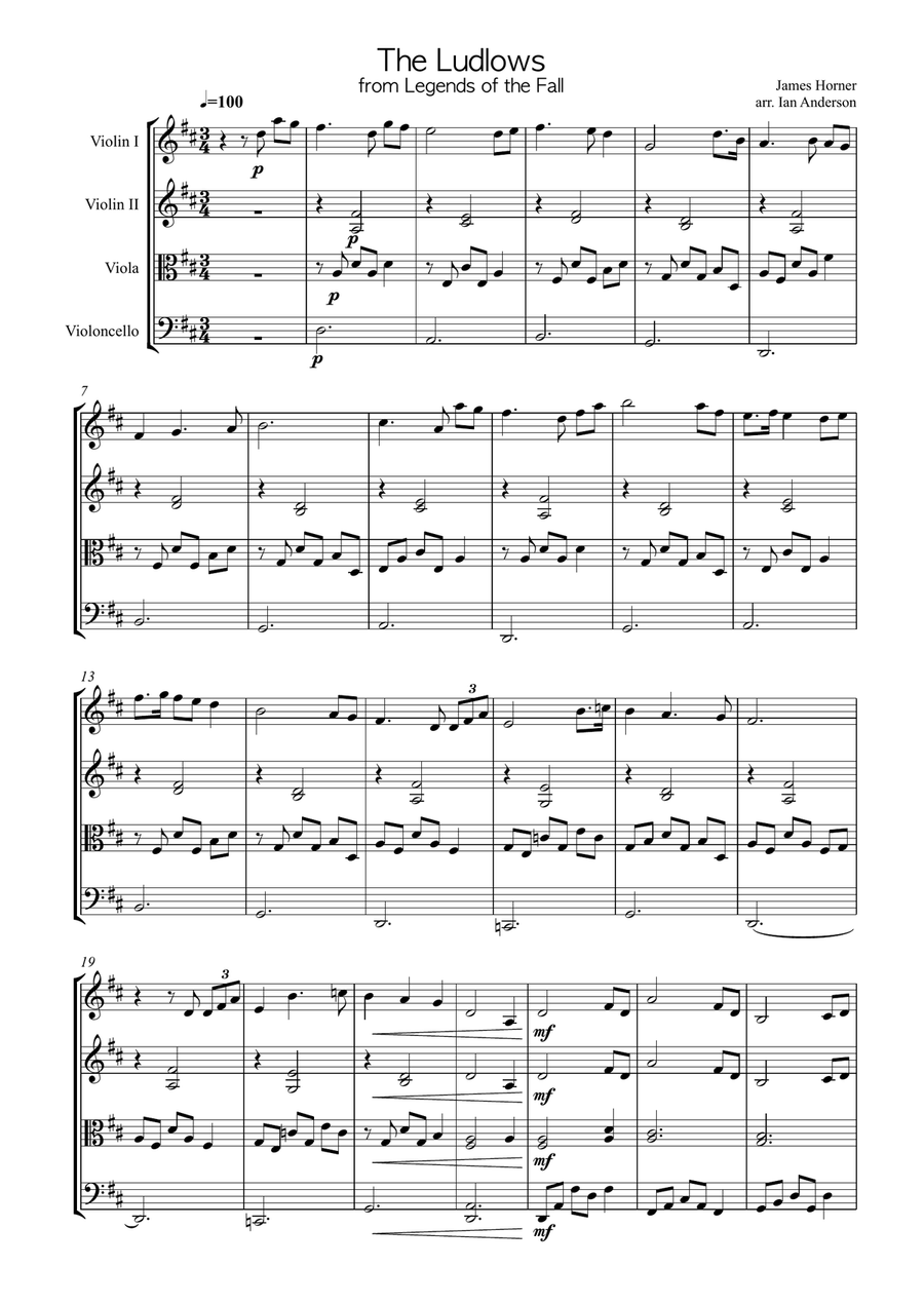 Legends Of The Fall String Quartet scores gallery preview page 1