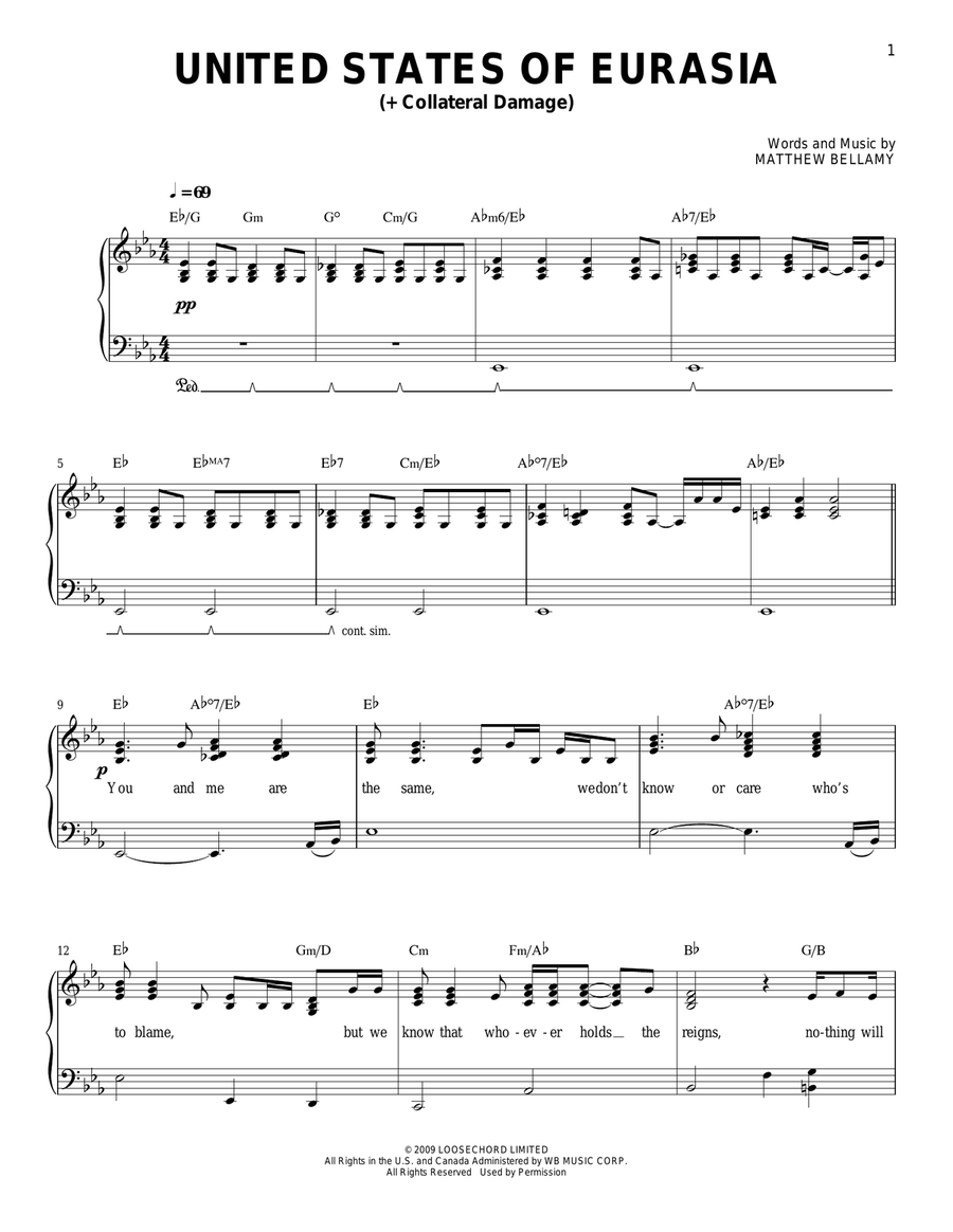 United States Of Eurasia (+ Collateral Damage) Easy Piano scores gallery preview page 1