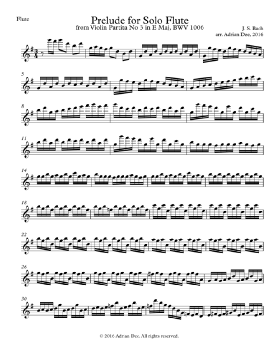 Prelude for Solo Flute, BWV 1006 Flute Solo scores gallery preview page 3