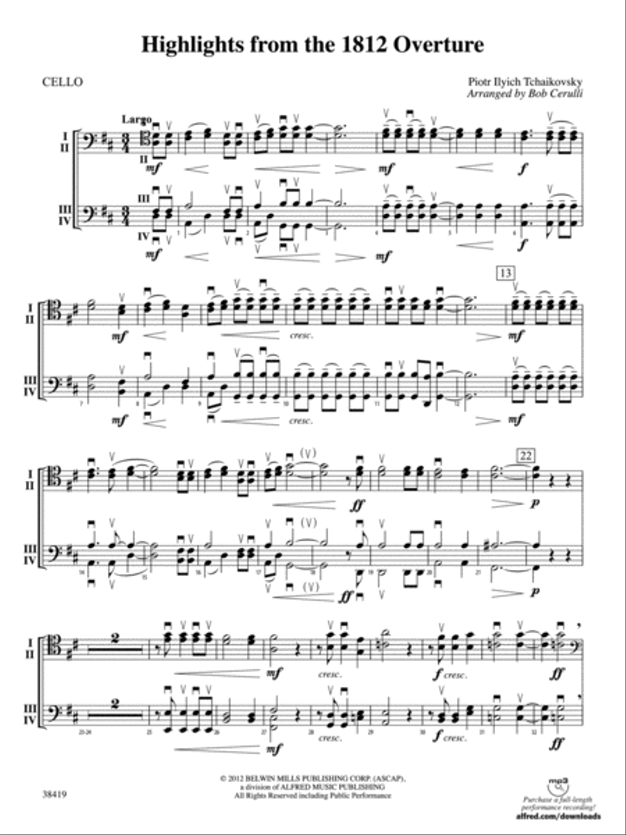 Highlights from the 1812 Overture: Cello String Orchestra scores gallery preview page 1