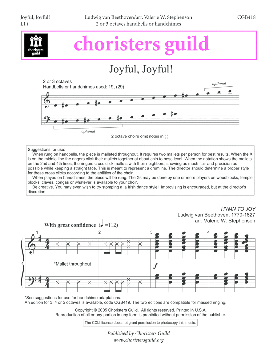 Joyful, Joyful (2 or 3 octaves) 3-Octaves scores gallery preview page 1