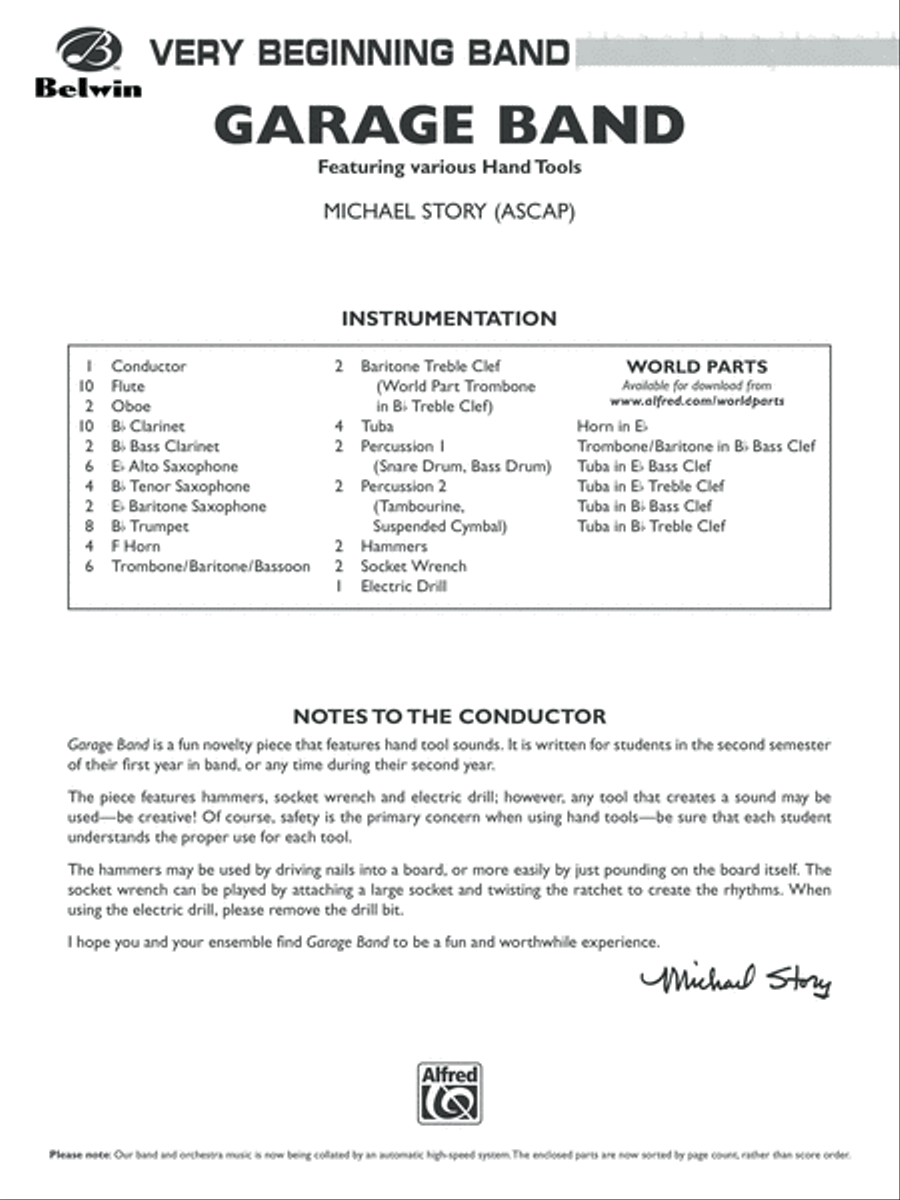 Garage Band: Score Concert Band scores gallery preview page 1