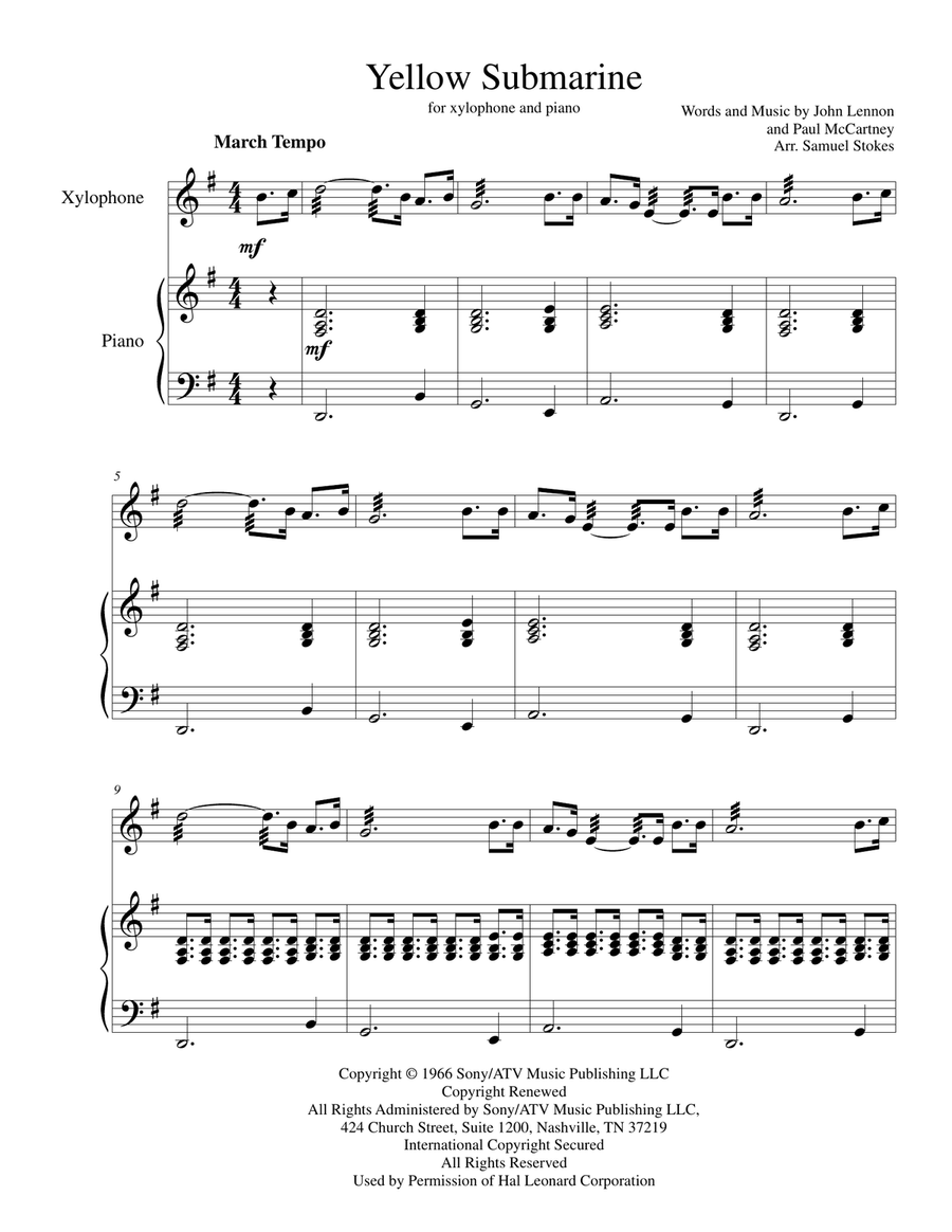 Yellow Submarine Piano scores gallery preview page 1