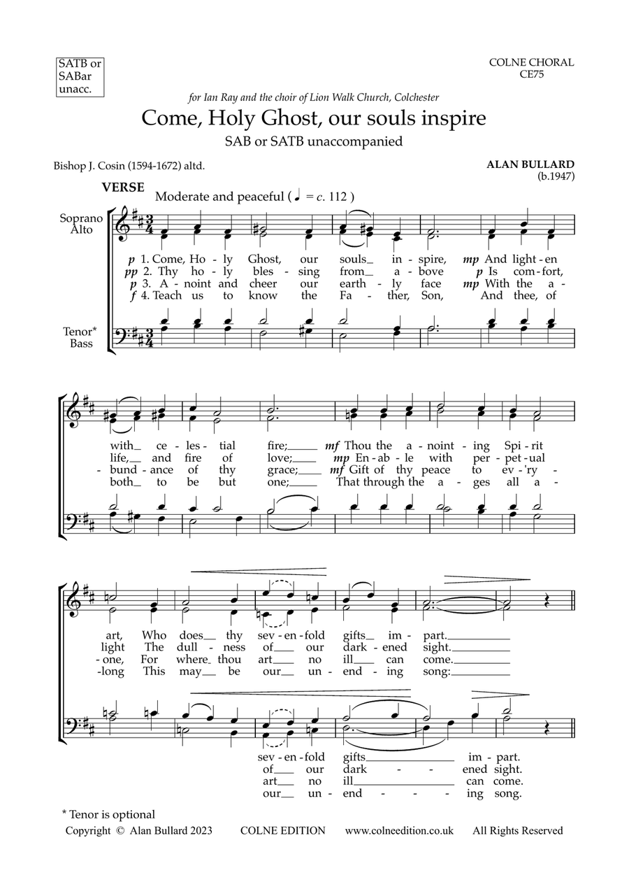 Come Holy Ghost, our souls inspire (Anthem for SATB or SABar) 4-Part scores gallery preview page 2