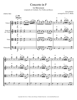 Book cover for Concerto in F - 1st movement - Reutter - String Trio