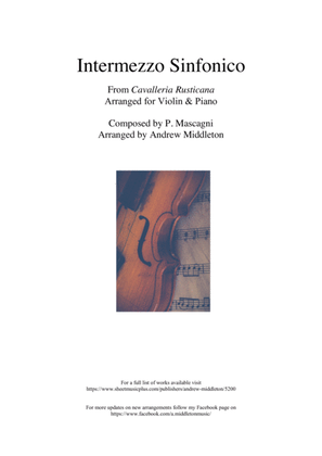 "Intermezzo sinfonico" from Cavlleria Rusticana arranged for Violin and Piano