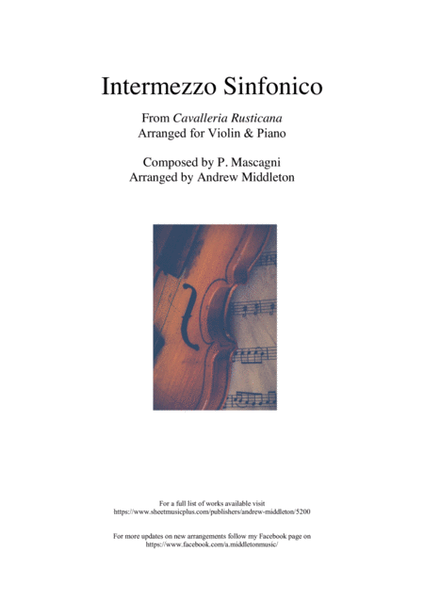 "Intermezzo sinfonico" from Cavlleria Rusticana arranged for Violin and Piano image number null